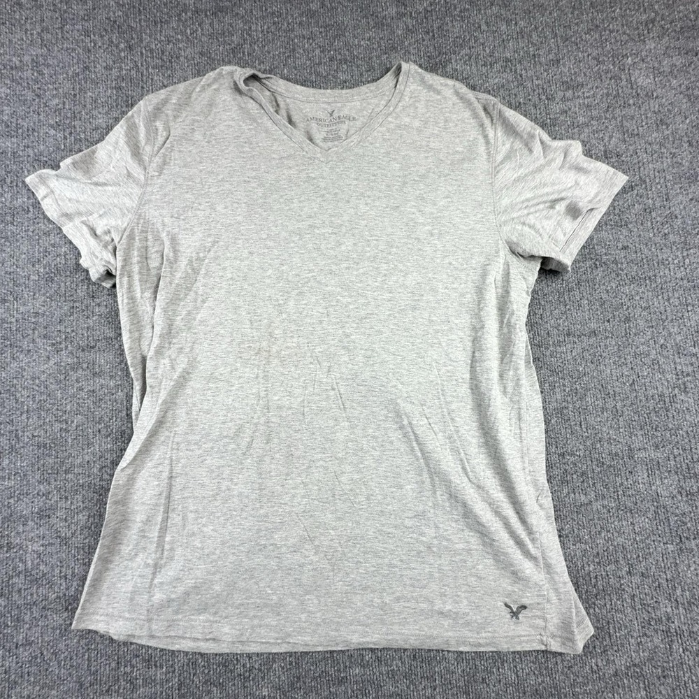 American Eagle Outfitters Shirt Mens Large Gray V Neck Logo Tagless Basic Tee